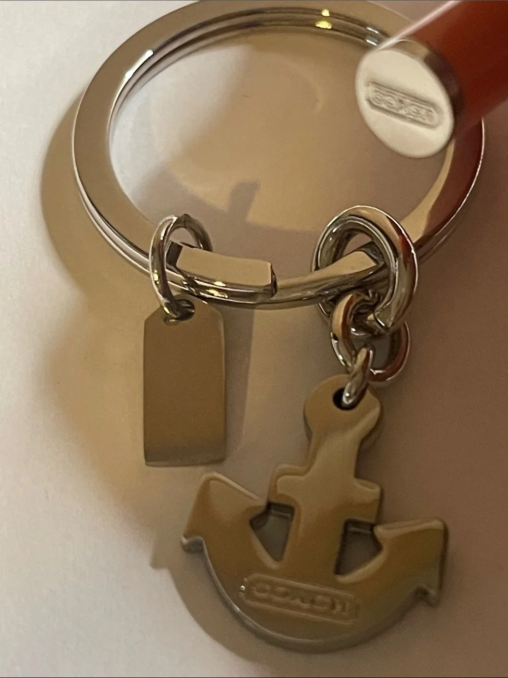 Coach C logo Silver Anchor Keyring with Coral Coach Pen